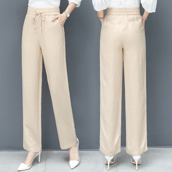 Pantalones Lyocell de Pierna Ancha Cintura Alta para Mujer