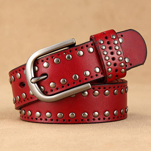 Cinturón de Cuero Genuino para Mujer con Remaches Decorativos