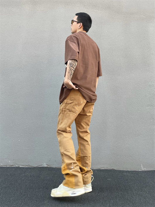 Pantalones Khaki Micro Acampanados con Estampado Graffiti Salpicado - Image 5