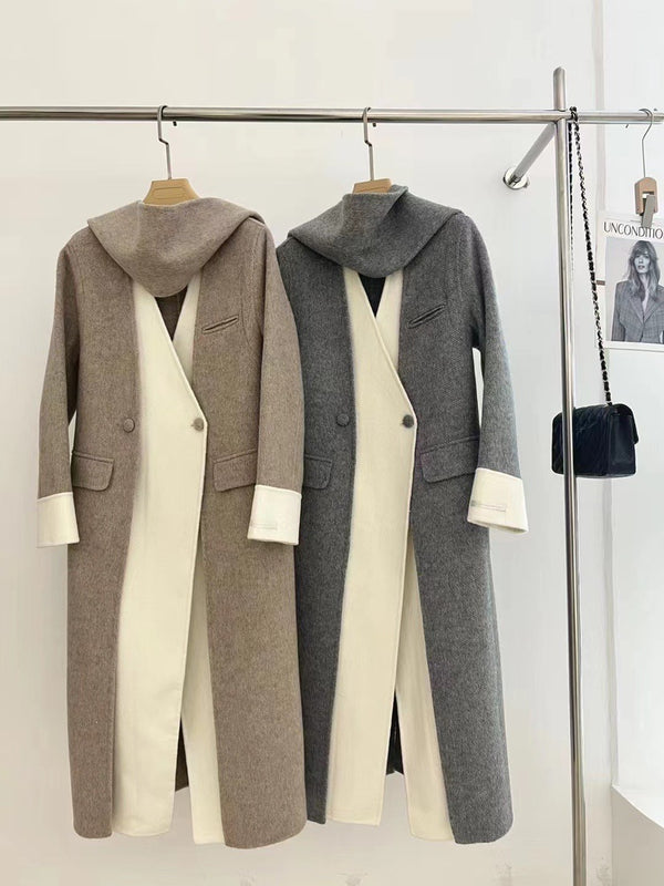 Abrigo Reversible de Lana con Cuello V - Chaqueta Doble Cara Premium