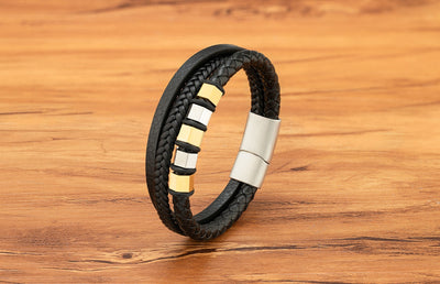 Pulsera de Cuero Trenzado Multicapa para Hombre con Acero Inoxidable - Image 22