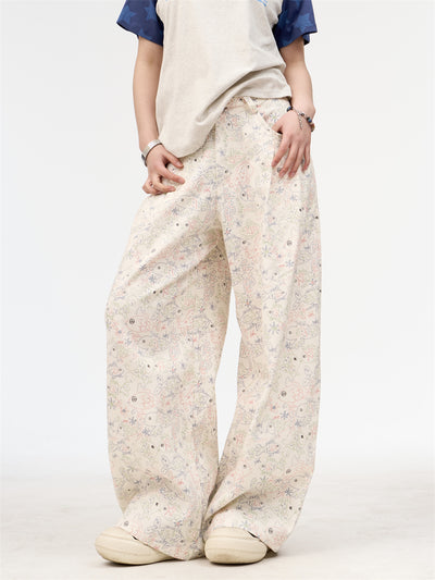 Pantalones Vaqueros Anchos Retro Americano Blanco con Estampado Graffiti para Mujer - Image 5