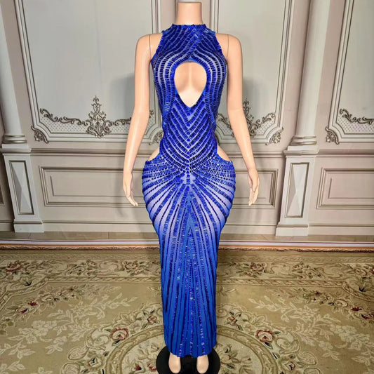 Vestido de Fiesta Transparente con Detalles Calados para Escenario y Noche