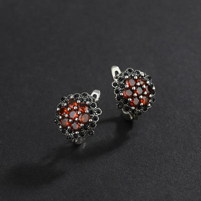 Aretes Clip Plata 925 Tailandés Retro con Circón Azul Incrustado - Image 9