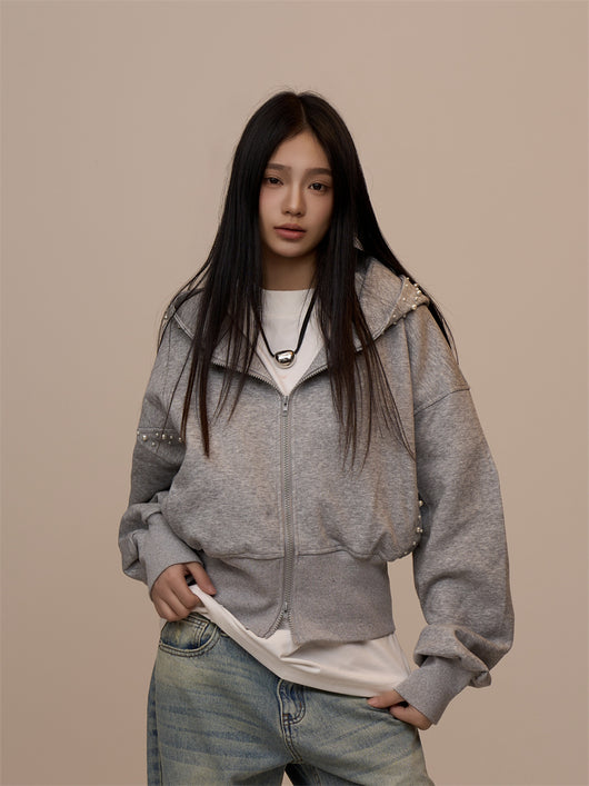 Cardigan Gris con Capucha y Doble Cierre - Image 19