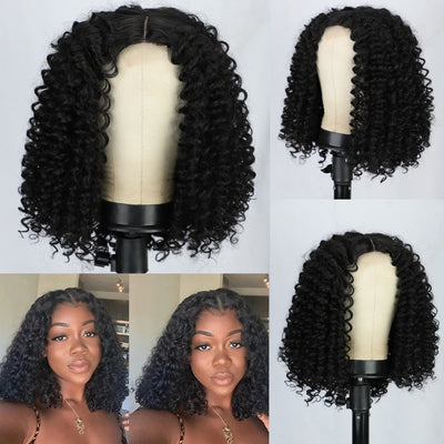 Peluca Afro Rizada Corta con Encaje Frontal