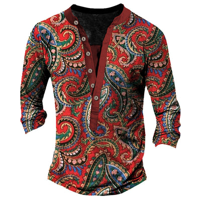 Camiseta Retro con Cuello Henry de Manga Larga para Hombre - Image 2