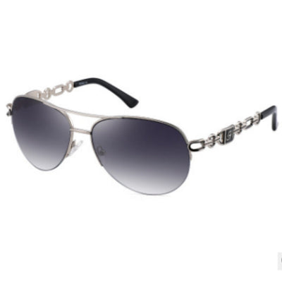 Women's pilot sunglasses with rose gold frames, pink mirrored lenses, and chain-link detail on the temples. - Image 2