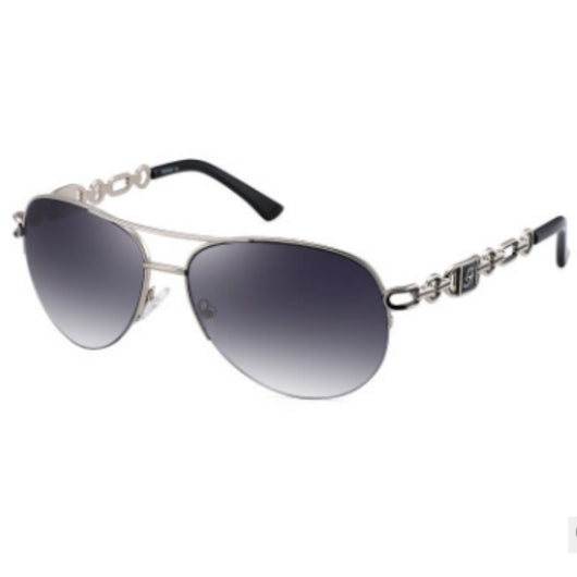 Women's pilot sunglasses with rose gold frames, pink mirrored lenses, and chain-link detail on the temples. - Image 2