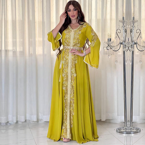 Vestido Árabe Dubái con Bordado y Apliques de Lujo