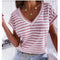 Blusa Rayada Escote V Manga Corta Ideal para Verano