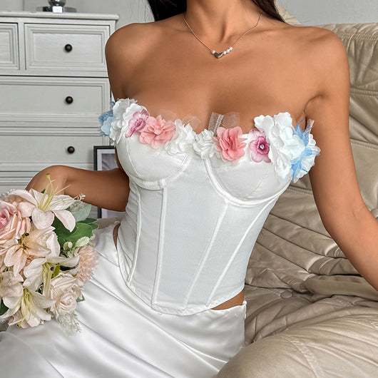 Top Tubular con Aros y Flores 3D para Mujer - Image 3