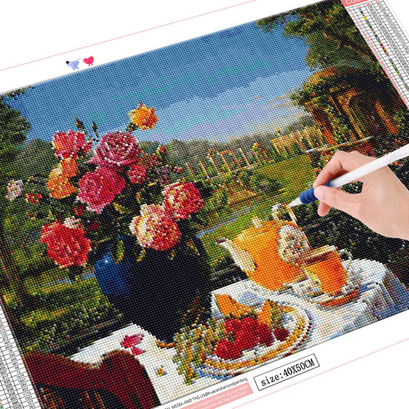 Cuadro de Diamantes Mosaico Flores - Bordado Relajante para Decoración del Hogar