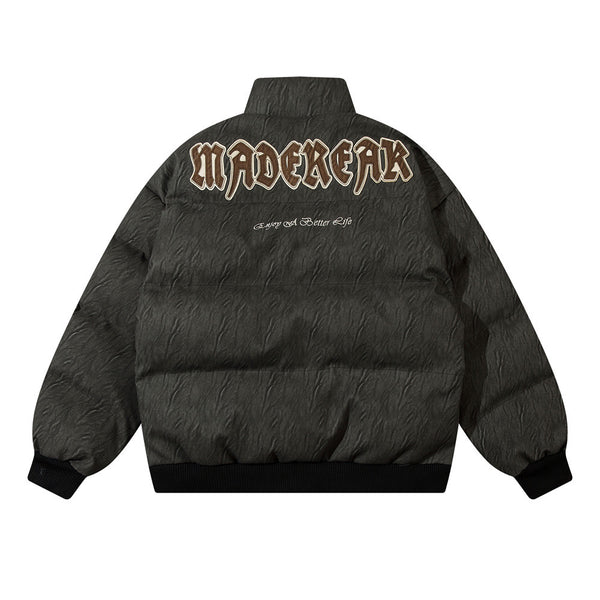 Chaqueta de Cuero con Parches de Letras Bordados para Hombre