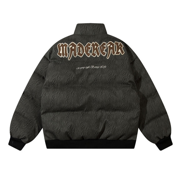 Chaqueta de Cuero con Parches de Letras Bordados para Hombre