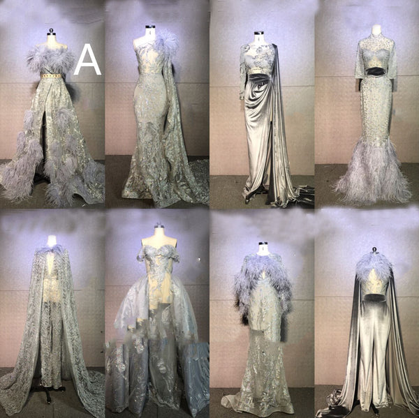 Vestidos de Presentación Gris Plata con Plumas para Mujer - Image 7