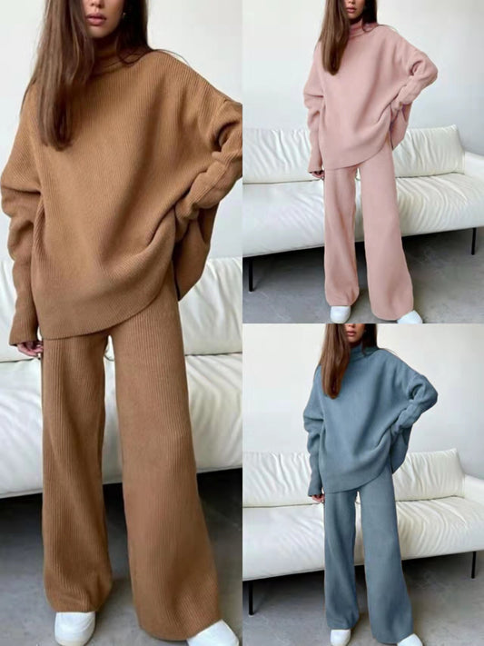 Pantalón Ancho de Talle Alto con Cuello Alzado y Mangas Largas
