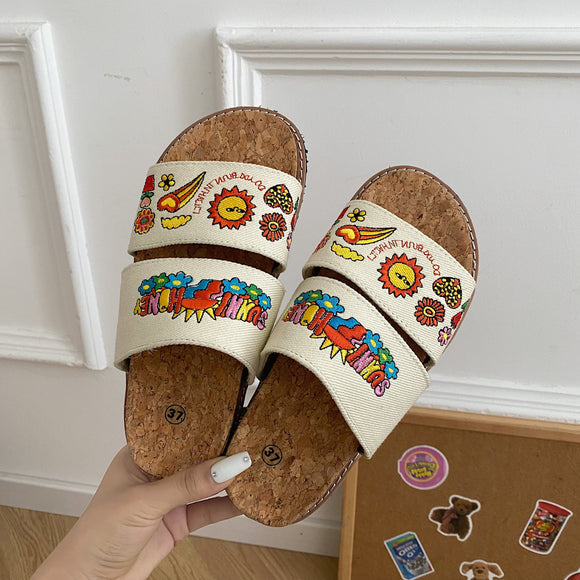 Sandalias de Verano con Suela de Corcho y Bordados Artesanales