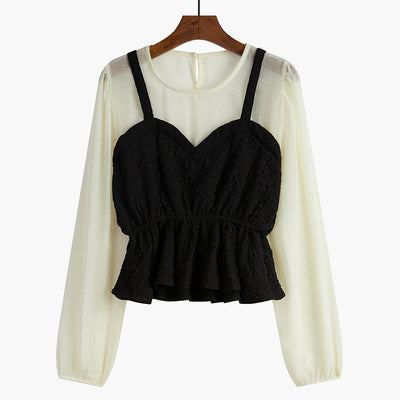 Blusa Elegante con Mangas Linterna y Efecto Dos Piezas - Image 15