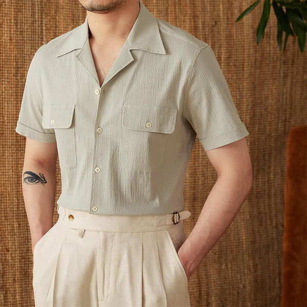 Camisa Casual Retro de Manga Corta Transpirable