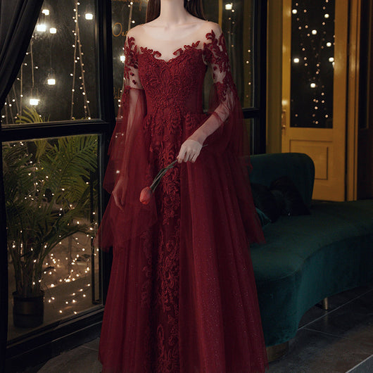 Vestido de Noche Elegante Encaje Borgoña para Mujer - Image 4
