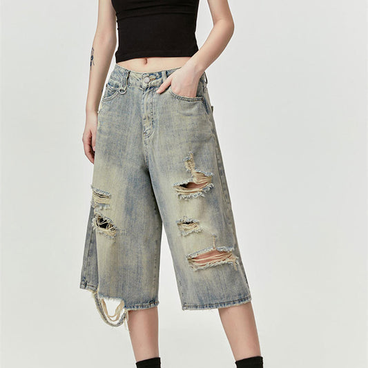 Pantalones Cortos Punk Rock Retro Americano Destructurados