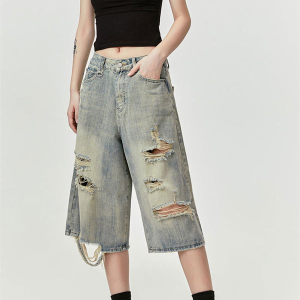 Pantalones Cortos Punk Rock Retro Americano Destructurados