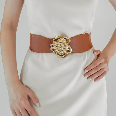 Cinturón Elástico para Mujer con Hebilla Floral Dorada - Accesorio Elegante para Vestidos - Image 37
