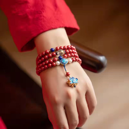 Pulsera Budista de Cuentas con Hilo Vermellón y Arena Dorada - Image 7