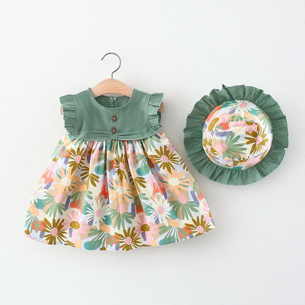 Vestido Infantil Floral de Verano con Mangas Volantes