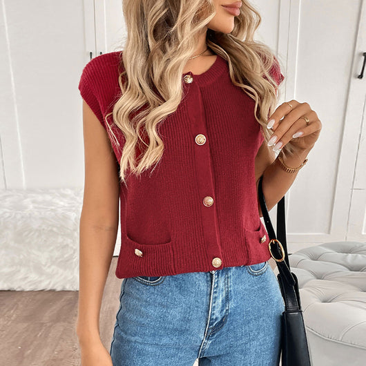 Cardigan Tejido Retro Estilo Universitario en Colores Sólidos