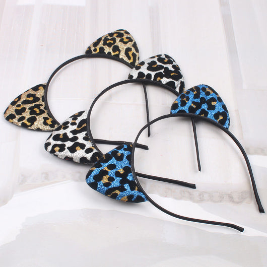 Diadema con Orejas de Gato Aterciopeladas con Glitter y Estampado de Leopardo - Image 2