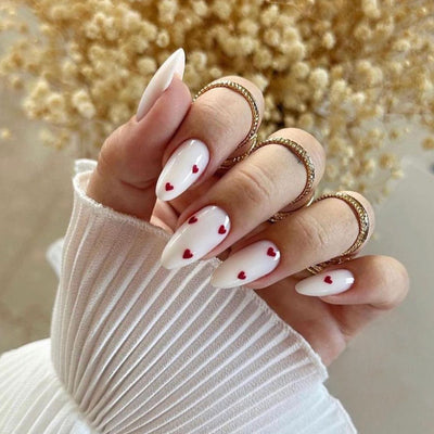 Pegatinas de Uñas Removibles Blanco Lechoso con Acabado Rojo - Diseño Elegante sin Daño