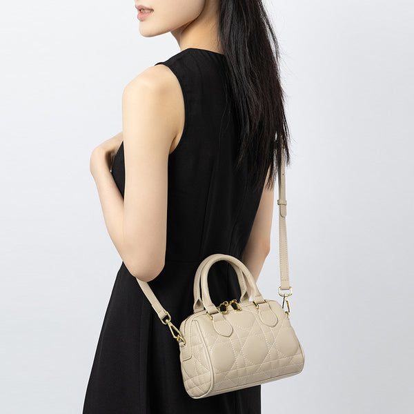 Bolso Mensajero Boston de Cuero Genuino con Diseño Rombo