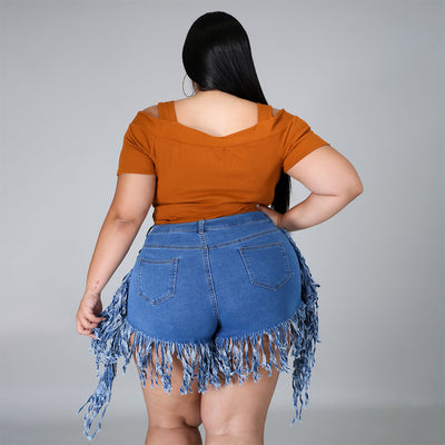Shorts Denim Talle Alto Vintage con Flecos y Borlas - Estilo Retro Personalizado - Image 13