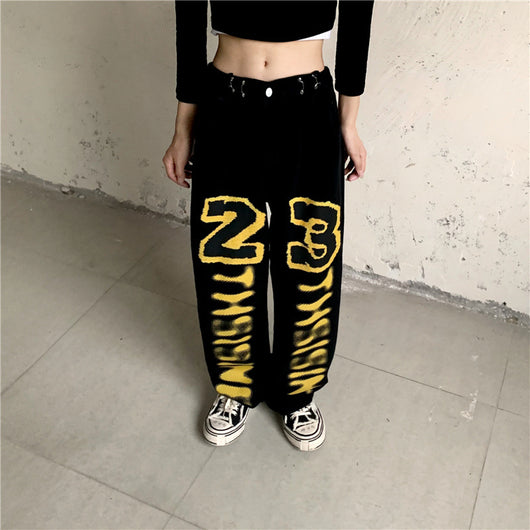 Jeans Rectos Cintura Alta con Estampado de Letras Estilo Harajuku para Mujer - Image 6