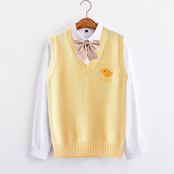 Chaleco Tejido Amarillo con Bordado de Pollito - Estilo Versátil para Niña