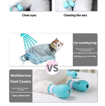 Four teal rubber cat paw covers with white hook-and-loop straps and paw print details, designed for anti-scratch protection. - Image 15