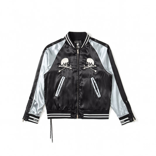 Chaqueta de Béisbol Satinada con Bordado Industrial