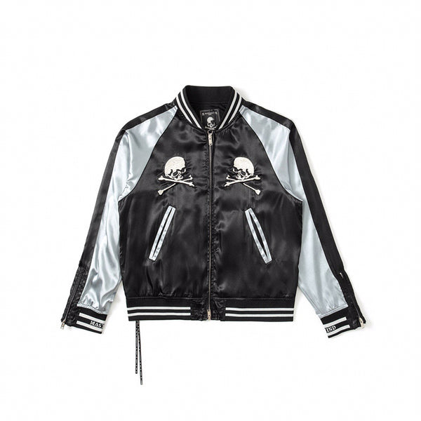 Chaqueta de Béisbol Satinada con Bordado Industrial
