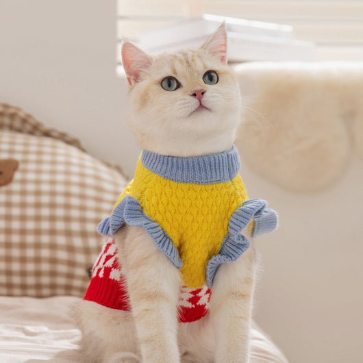 Suéter Tejido de Piña con Bloques de Color para Gatos y Mascotas - Abrigo Cálido Otoño Invierno - Image 16