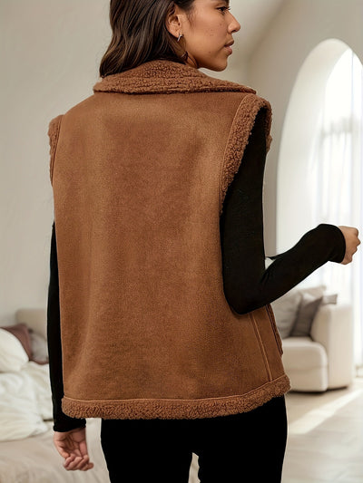 Chaleco de Gamuza con Cuello de Pana y Costuras Decorativas para Mujer - Image 14