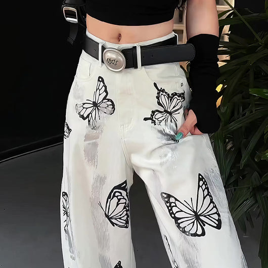 Pantalones Anchos Tie-Dye Mariposa Blanco para Mujer - Image 11
