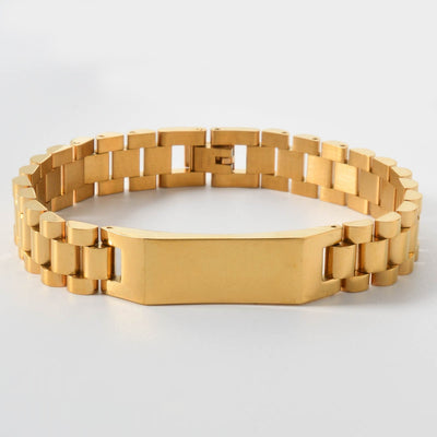 Pulsera de Oro para Hombre con Placa Curva y Diseño de Malla - Brazalete Hip-hop Elegante - Image 3