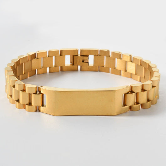 Pulsera de Oro para Hombre con Placa Curva y Diseño de Malla - Brazalete Hip-hop Elegante - Image 3