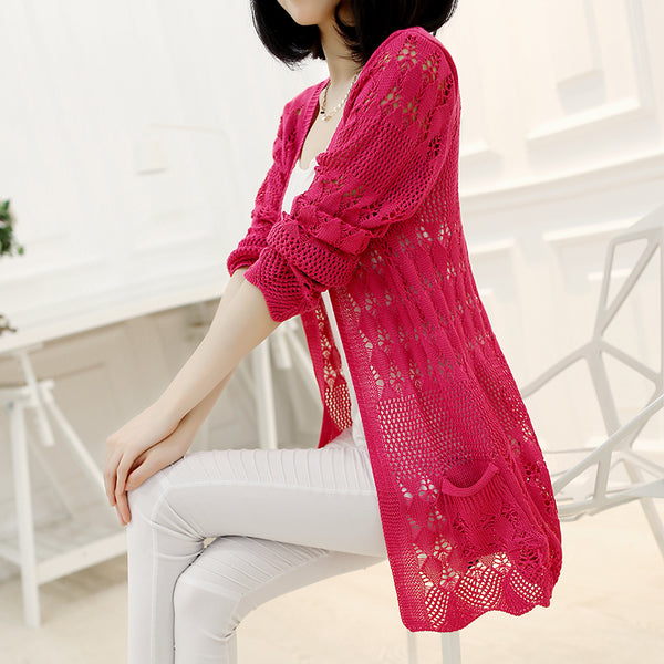 Cardigan Ligero de Punto Hueco con Protección Solar