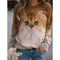 Suéter de Cuello Redondo Manga Larga para Mujer Estampado Gato