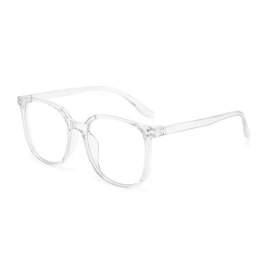 Full-frame trendy blue light blocking glasses with a transparent blue square frame and clear lenses. - Image 6