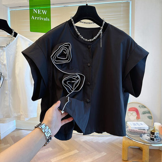 Blusa Blanca de Lujo Minimalista con Diseño Tridimensional en Rosa - Image 4