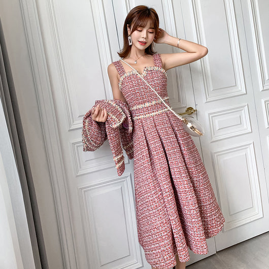 Traje de Vestir para Dama con Detalles de Seda y Tweed - Image 3